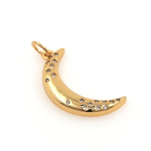 18K Gold Filled Moon Pendant, Micropavé CZ Moon Necklace, Gold Moon Charm, Simple Pendant, DIY Jewelry Supplies, 25.5x17.5x2.5mm