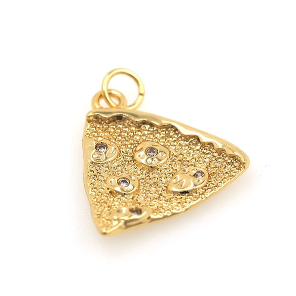 18K Gold filled Dreieck Pizza Anhänger, Micropavé CZ Pizza Halskette, Essen Anhänger, Geschenk für Food Liebhaber, DIY Schmuckzubehör, 22,7x19x2,2mm