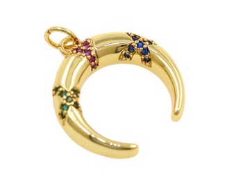 Multicolor Edelstein Halbmond Anhänger mit 18K Gold Filled Finish für Luxe Charm Kreationen 19.7x18.3 mm