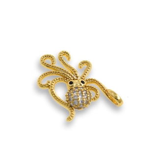 18K Gold Filled Octopus Pendant, Micropavé CZ Squid Pendant, Octopus Charm, Sea Life Pendant, Animal Pendant, DIY Jewelry Supplies, 18x25mm