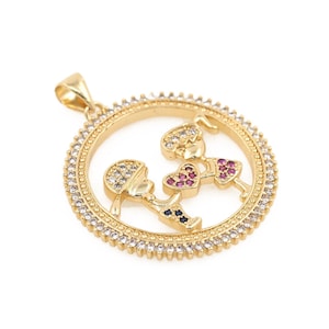 Round Cutout Charm,Couple Pendant, Micropavé CZ Love Necklace, Word Charm, Word Charm, 18K Gold Filled Boy Girl Pendant,For Jewelry Making