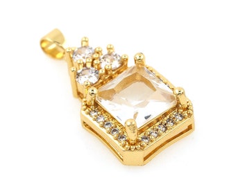 Pendentif carré rempli d’or 18 carats, charme de collier carré Micropavé CZ, pendentif géométrique, pendentif en zircon clair brillant, pour la fabrication de bijoux