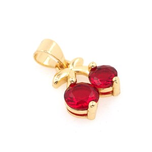 Cherry Charm, Cherry Pendant, Micropavé CZ Fruit Charm, Fruit Necklace, 18K Gold Filled Food Charm,For Jewelry Making