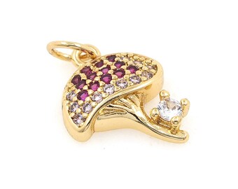 Pingente de cogumelo recheado de ouro 18K, colar de cogumelo CZ Micropavé, pingente botânico, acessório de joia de cogumelo fofo para fazer joias