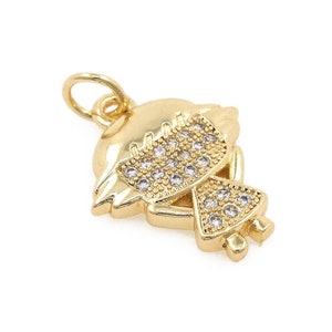 Micropavé CZ Cute Girl Pendant, 18K Gold Plated Girl Charm, Girl Zircon Jewelry Charm,For Jewelry Making