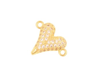 Romantic 18K Gold Filled Heart Connector Featuring Pavé Zircon Surface for Bracelet Centerpiece Designs 16x11.5mm