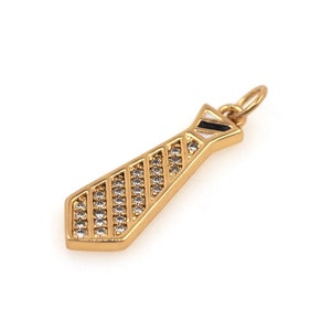 Micropavé CZ Tie Pendant, 18K Gold Filled Tie Charm, Suit Charm, Tie Necklace, Gifts for Men, DIY Jewelry Supplies, 27.5x7.5x1.5mm