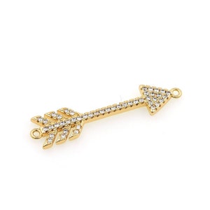 Arrow Connector, Archery Connector, Micropavé CZ Hand Link Connector, 18K Gold Filled Arrow Charm, DIY Jewelry Supplies, 8x35.5x2mm