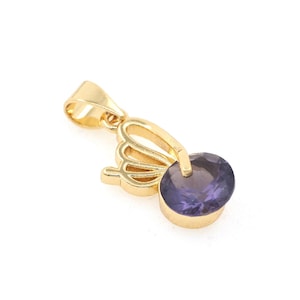 Hot Sale Micropavé Purple Zircon Charm,18K Gold Plated Earring Jewelry Making Pendant,Round Purple Zircon Jewelry Charm,For Jewelry Making