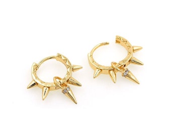 18k Gold Filled Gothic Hoop Earrings,Personalized Spike Hook Earring for Jewelry Making 20x21mm