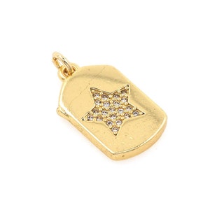 18K Gold Plated Rectangular Star Pendant, Micropavé CZ Pentagram Pendant, Pentagram Necklace Charm, Geometric Pendant,For Jewelry Making