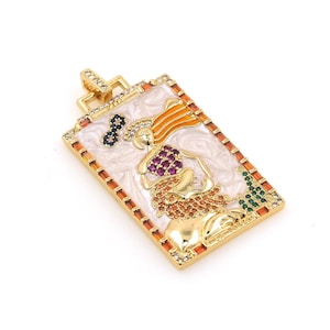 Ciondolo tarocchi Force riempito in oro 18K, collana tarocchi in smalto Micropavé CZ, gioielli tarocchi Force, forniture per gioielli fai-da-te, 51x26x2,5 mm