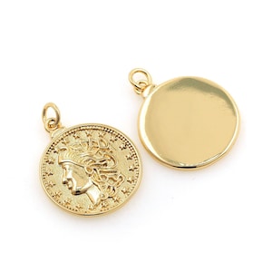 18K Gold Filled Medusa Pendant, Round Coin Pendant, Snake Jewelry, Medusa Necklace, Snake Pendant, DIY Jewelry Supplies, 24.5x18x2mm