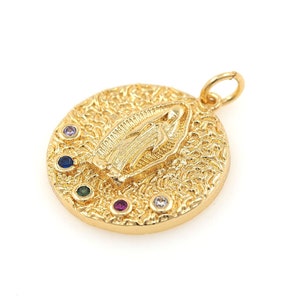 Micropavé CZ Round Virgin Mary Pendant,18K Gold Filled Religious Pendant,Catholic Charm,Round Pendant,DIY Jewelry Supplies,25.4x19.7x3.5mm