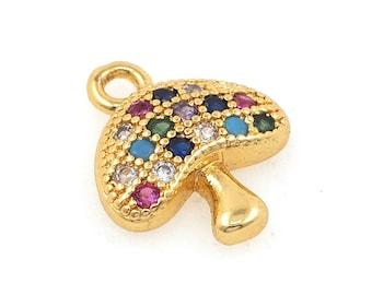 Pingente de cogumelo recheado de ouro 18K, colar de cogumelo CZ Micropavé, pingente botânico, acessório de joia de cogumelo fofo para fazer joias