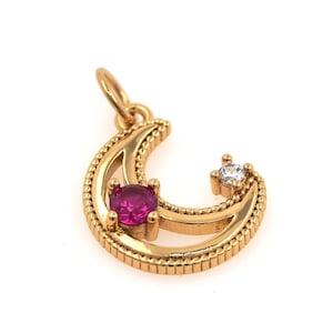 18k Gold Filled Moon Pendant,Micro Pave CZ Stone Half Moon Charm for DIY Jewelry Making Supplies,19x13x3mm