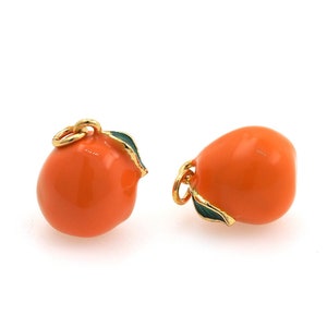 18K Gold Filled Enamel Orange Pendant, Cute Orange Jewelry, Fruit Charm, Fruit Charm, DIY Jewelry Supplies, 16x11x11mm