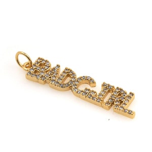 Micropavé CZ Letter Pendant, 18K Gold Filled BADGJRL Necklace, Letter Necklace, DIY Jewelry Supplies, 35.5x6.5x1.8mm