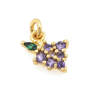 Micropavé CZ Grape Charm, Mini Grape, 18K Gold Plated Grape Charm, Fruit Charm, Lovely Necklace Charm for Jewelry Making
