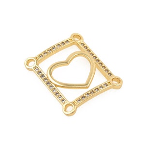 18K Gold Filled Square Pendant, Micropaved Zircon Heart Necklace, Cutout Charm, Heart Charm, Square Charm,For Jewelry Making
