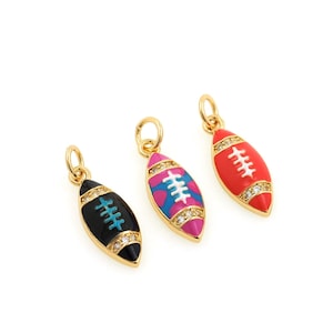 18K Gold Filled Rugby Enamel Pendant, Micropavé CZ Rugby Charm, Sport Charm, Enamel Necklace, DIY Jewelry Supplies, 21x6.7x3.3mm