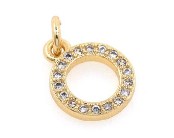 Micropavé CZ Hollow Round Pendant, 18K Gold Filled Ring Charm, Premium Trend Ring Pendant, Fashion Charm,For Jewelry Making
