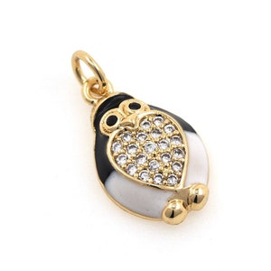 18K Gold Filled Enamel Penguin Pendant, Micropavé CZ Penguin Necklace, Cute Penguin Jewelry, DIY Jewelry Supplies, 21x10.8x3.5mm