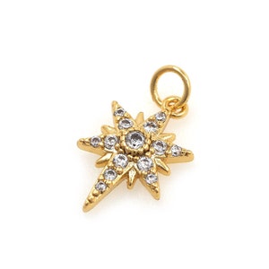 North Star Pendant, 18K Gold Filled North Star Necklace, Micropavé CZ Star Pendant, Starburst Charm, DIY Jewelry Supplies,16.5x8.5x2.4mm