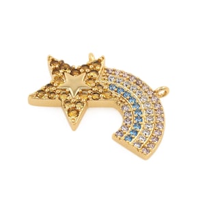 18K Gold Filled Rainbow Star Pendant,CZ Micro Pave Rainbow Charm Necklace Bracelet,For Jewelry Making