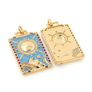 18K Gold filled Sun Tarot Anhänger, Micropavé CZ Emaille Tarot Halskette, Sun Tarot Schmuck, DIY Schmuckzubehör, 51x26x2,5mm