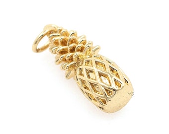 Charm all'ananas, ottone placcato oro 18 carati, fascino all'ananas, gioielli tropicali, fascino di frutta, per la creazione di gioielli
