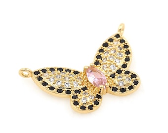 Zircon Butterfly Charm, Micropavé CZ Brass Butterfly Charm, 18K Gold Plated Charm Wholesale,For Jewelry Making
