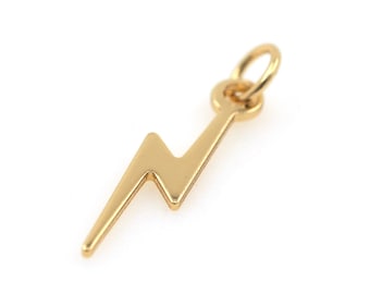 18K Gold Filled Lightning Pendant, Lightning Charm, Lightning Necklace, Weather Charm, For Earring Bracelet Necklace Making, 23x5x1mm