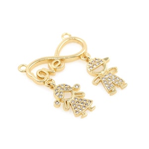 Couple Pendant, Micropavé CZ Love Necklace, Word Charm, Word Charm, 18K Gold Filled Boy Girl Pendant,For Jewelry Making