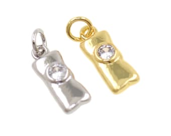 DIY Necklace Bracelet Earring 18K Gold Filled Rectangular Pendant Charm with Sparkling Zircon Decoration 5x12mm