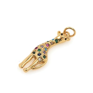 Micropavé CZ Cute Giraffe Pendant, 18K Gold Filled Giraffe Necklace, Animal Pendant, Wildlife Charm, DIY Jewelry Supplies,29x8x3.5mm