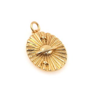 18K Gold Filled Oval Pendant, Planet Pendant, Jupiter Charm, Cosmic Charm, Planet Jewelry, DIY Jewelry Supplies, 26x15x3.5mm