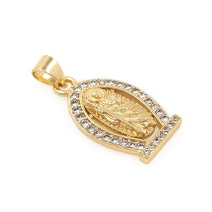 Micropavé CZ Herren Religiöse Halskette Anhänger, St. Jude Anhänger, 18K Gold katholischer Schmuck Charm, St. Jude Charm, Hip Hop Anhänger, 12,5x22mm