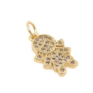 Micropavé CZ Cute Girl Pendant, 18K Gold Plated Girl Charm, Girl Zircon Jewelry Charm,For Jewelry Making