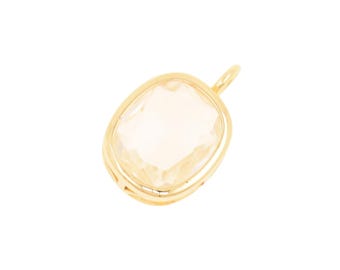 Rounded Rectangle 18K Gold Filled Pendant with Champagne Crystal Center for Minimalist Jewelry Design 18.5x12mm