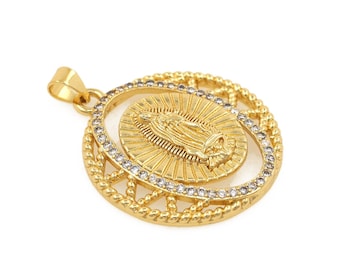Virgin Mary Pendant, 24K Gold Plated Religious Necklace, Catholic