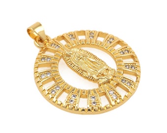 Virgin Mary Pendant, 24K Gold Plated Religious Necklace, Catholic