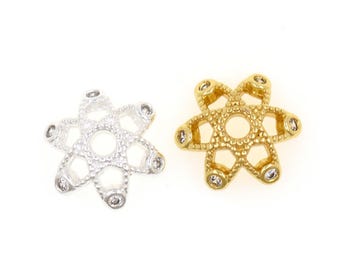 18K Gold Filled Six Pointed Star Bead Cap With Cubic Zirconia Spacer Findings For DIY Necklace Bracelet Jewelry 9x10mm