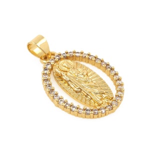 Micropavé CZ Herren Religiöse Halskette Anhänger, 18K Gold filled Oval Cutout Anhänger, St. Jude Anhänger, katholischer Anhänger, Schmuck DIY Zubehör