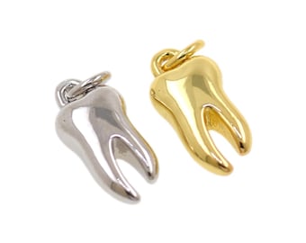 Zahn Anhänger Charm in 18K Gold Filled oder Silber für Halskette oder Armband Schmuck 6 x 12 mm