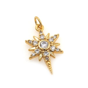 North Star Pendant, 18K Gold Filled North Star Necklace, Micropavé CZ Star Pendant, Starburst Charm, DIY Jewelry Supplies, 19x10x2.5mm