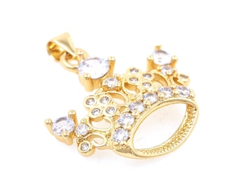 Micropavé CZ Heart Crown Pendant, Royal Charm, 18K Gold Filled Queen's Crown Necklace, Crown Jewelry, For Jewelry Making