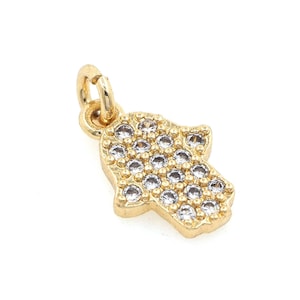 Micropavé CZ Hamsa Pendant,Zircon Hand Pendant, 18K Gold Plated Gesture Pendant,For Jewelry Making