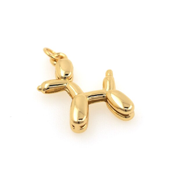 18K Gold Filled Balloon Dog Charm, Colgante de pendiente, Amuleto de pulsera, Collar de globo para perros, Amuleto de animales, Suministros de joyería de bricolaje, 20.5x15x3.8mm