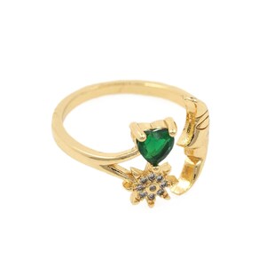 New Design 18K Vergoldeter Mond Sonnenring, Micro Pavé CZ Gelbgold Mond offener Ring, Hip Hop Verstellbarer Zirkon Herz Ring Schmuck Geschenk